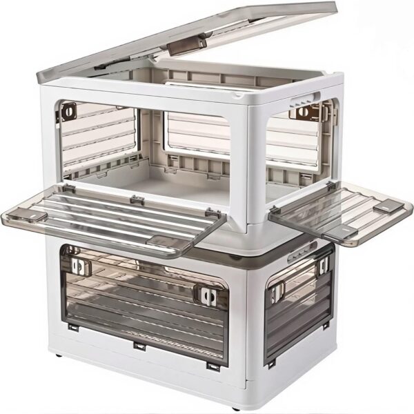 Grey Collapsible Bins Wheels Doors
