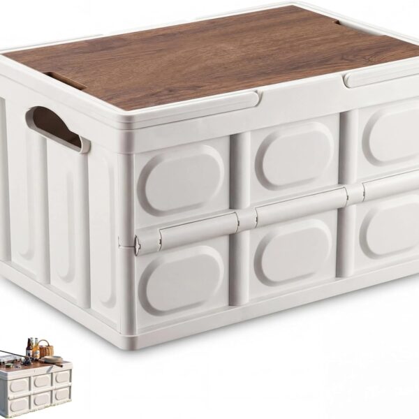 Collapsible PP Storage Box Wooden Lid