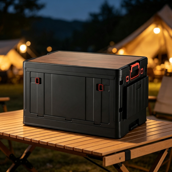 Black Foldable Storage Chest with Pull-Down Door