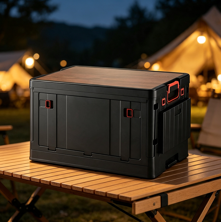 Black Foldable Storage Chest with Pull-Down Door